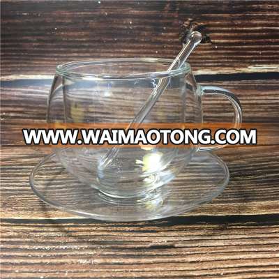 Elegant Double Wall Glass Coffee Cup with Tray & Scoop